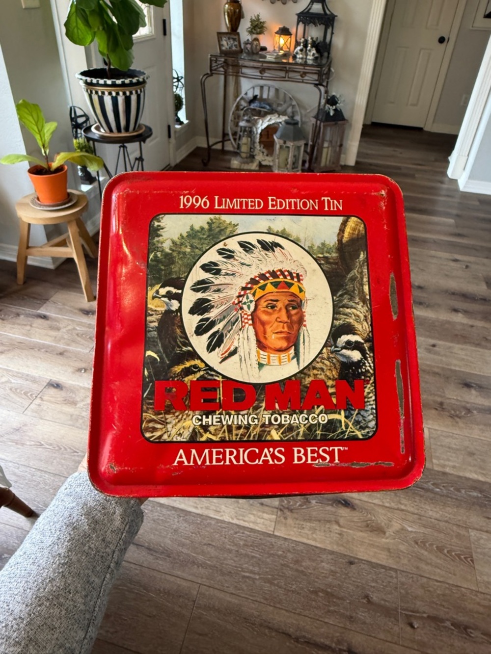 Vintage Red Man Red Tin Chewing Tobacco Collector's Storage - Picture 9 of 14